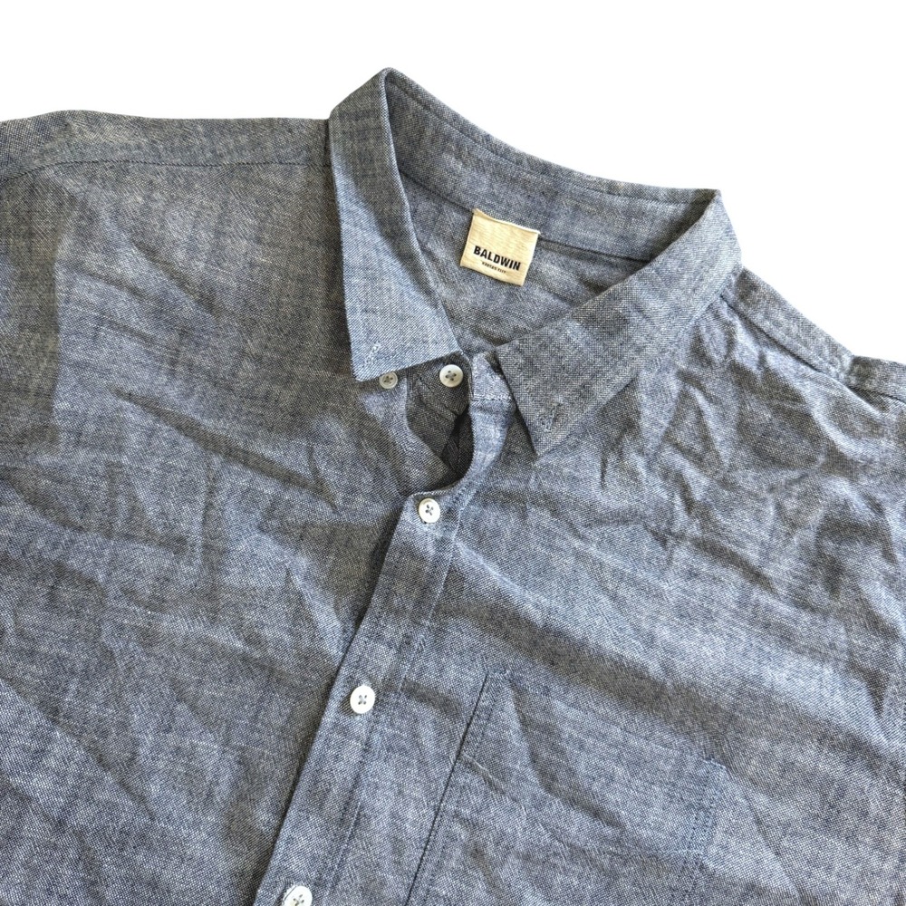 BALDWIN Men's Chambray Button Down Shirt Blue Long Sleeve Casual Cotton XXL